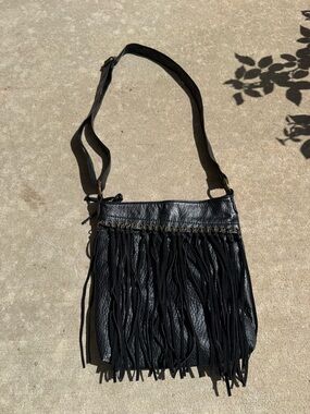 Black Fringe Crossbody Bag - Unbranded